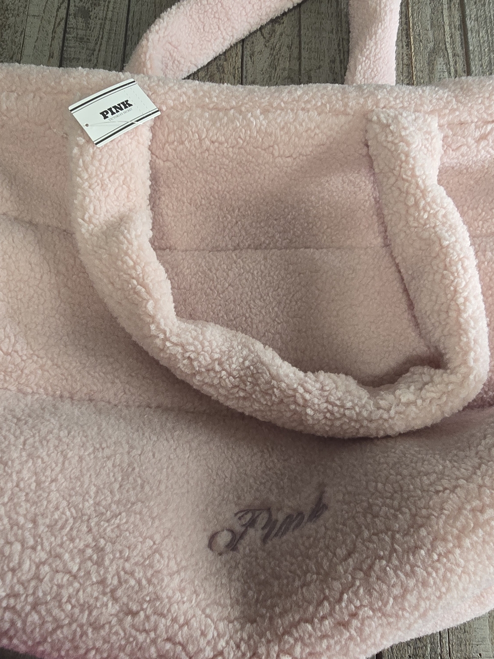 PINK Victoria's Secret Women's Plush Sherpa Tote Bag - Blush Pink